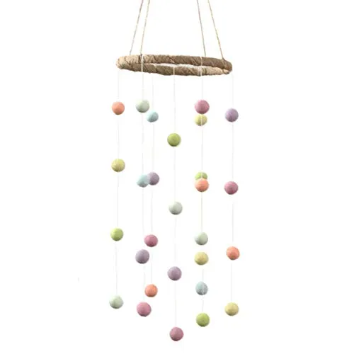 Felt Ball Nursery Mobile- Pastel Rainbow- Small