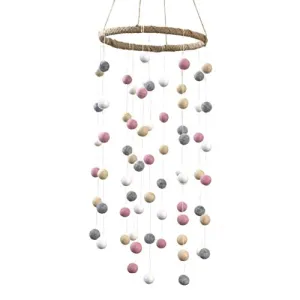 Felt Ball Nursery Mobile- Pink, Gray, Almond- LARGE