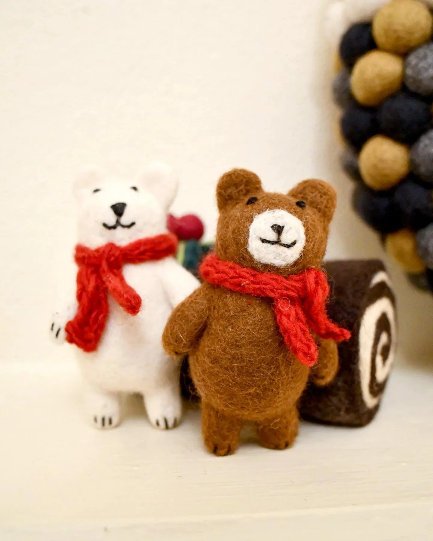 Felt Brown Bear with Red Scarf Toy