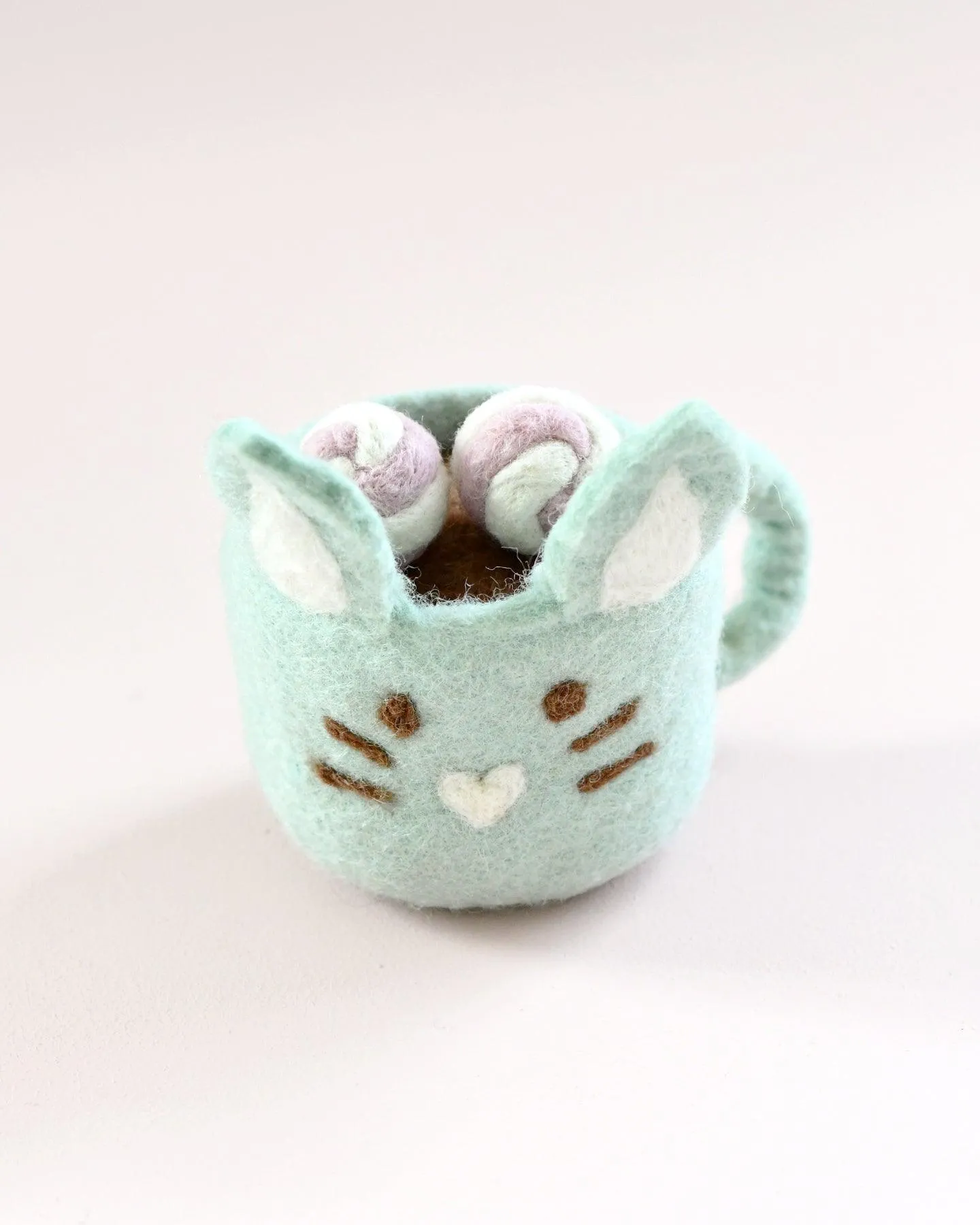 Felt Bunny Hot Chocolate Mug with Marshmallows (Mint Green Cup)