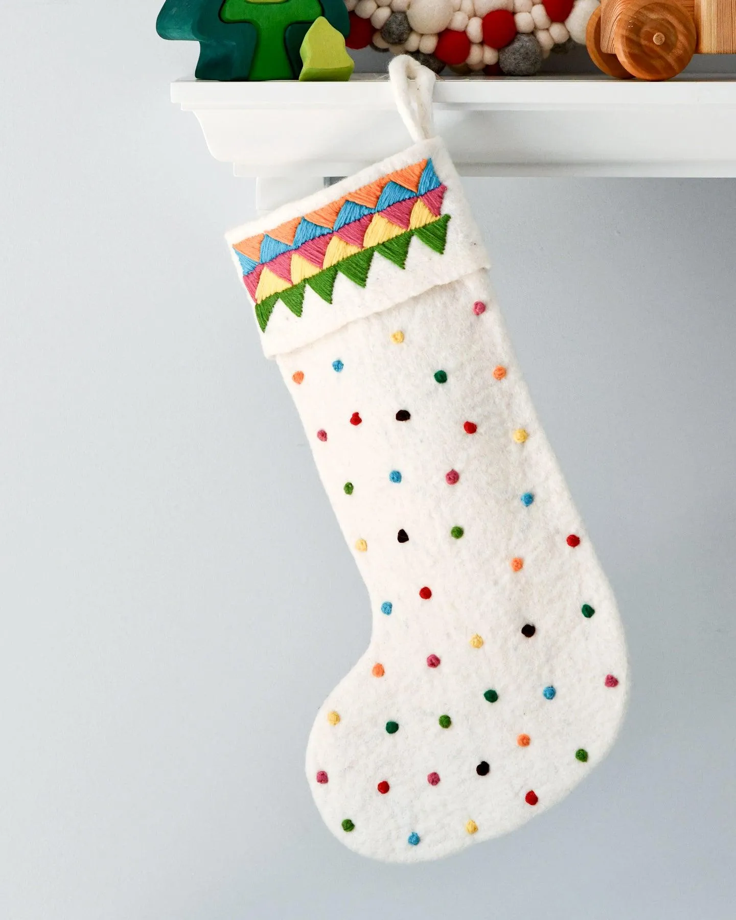 Felt Christmas Stocking - White Dots