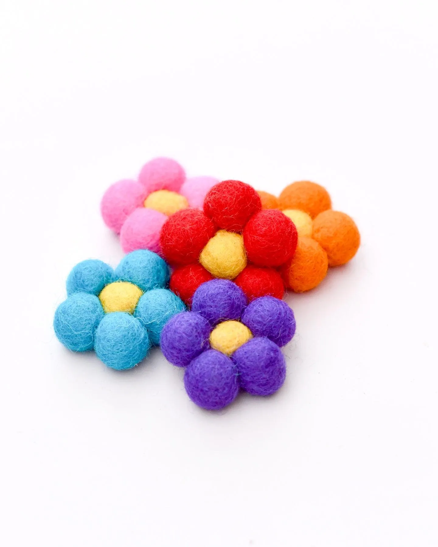 Felt Daisy Flowers (Bright Colours) - 5 Flowers