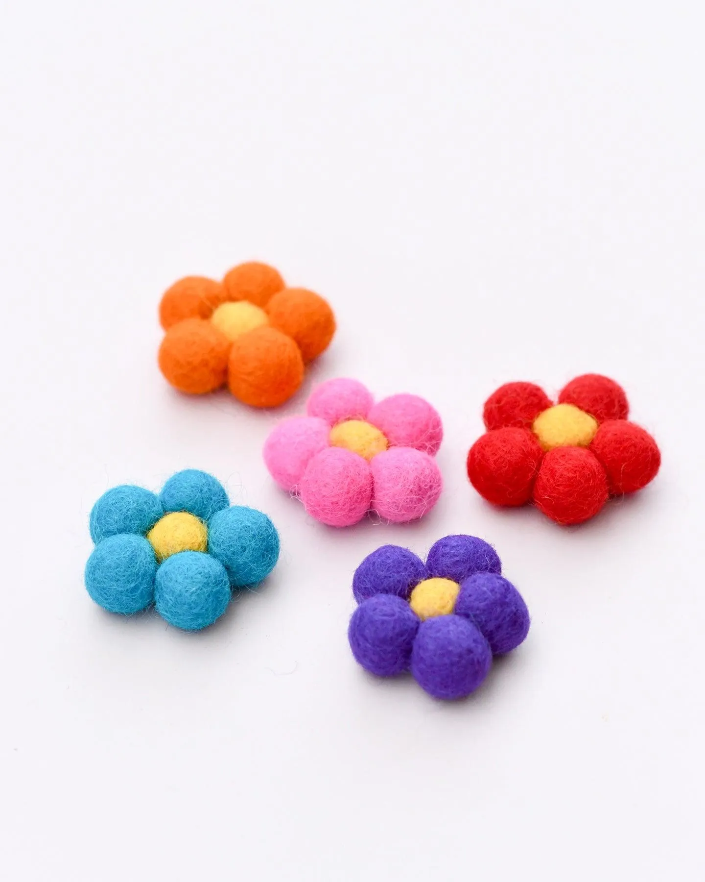 Felt Daisy Flowers (Bright Colours) - 5 Flowers