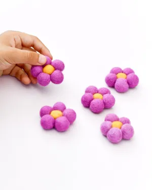 Felt Daisy Flowers (Violet Coloured) - 5 Flowers