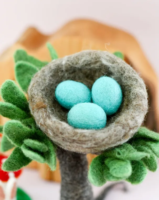 Felt Nest with 3 Blue Robin Eggs