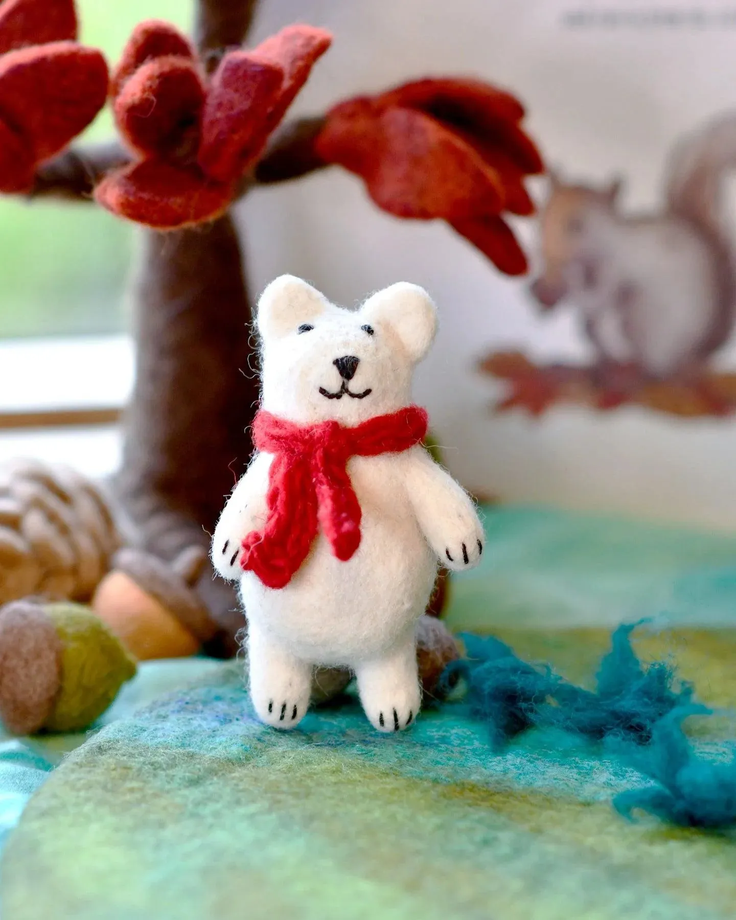 Felt Polar Bear with Red Scarf Toy