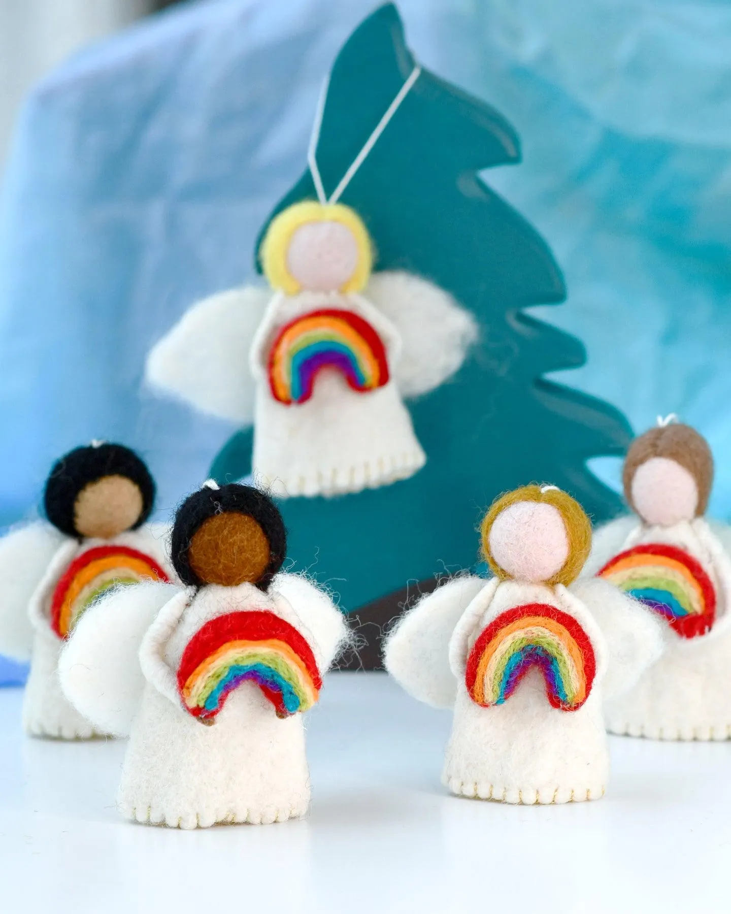 Felt Waldorf Diversity Angel with Rainbow - Light Brown Hair