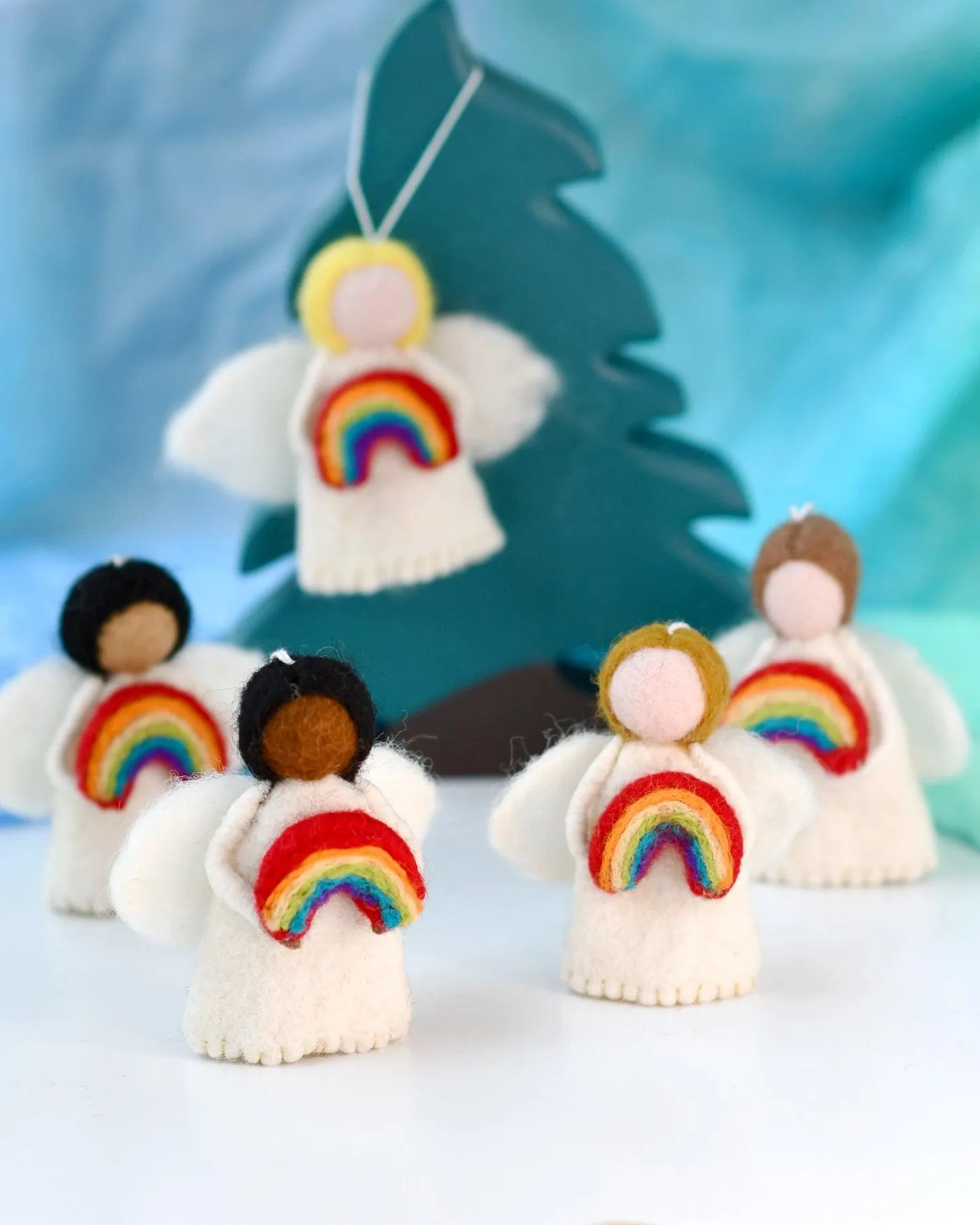 Felt Waldorf Diversity Angel with Rainbow - Light Brown Hair