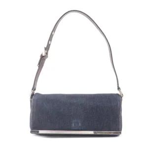 FENDI Denim Leather Shoulder Bag Hand Bag Navy Brown 26640