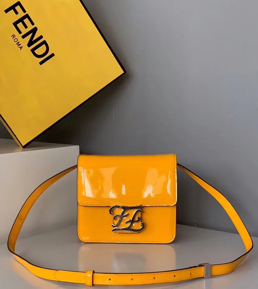 Fendi Karligraphy Bag In Yellow Patent Leather