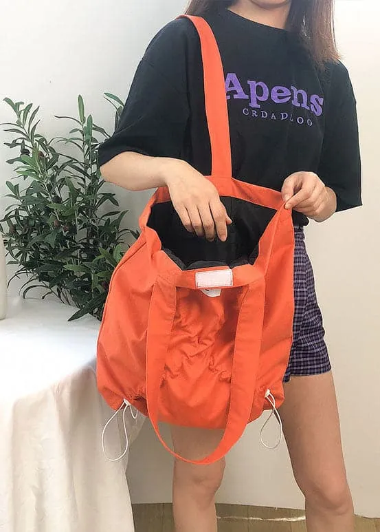 Fine Orange drawstring wrinkled Cotton Satchel Handbag