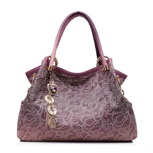 Floral Print Shoulder PU Leather Tote Bag