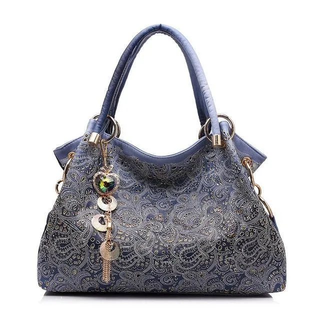 Floral Print Shoulder PU Leather Tote Bag