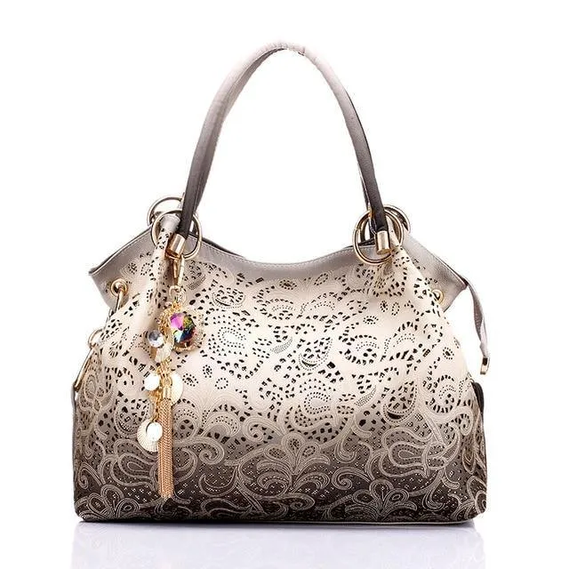 Floral Print Shoulder PU Leather Tote Bag