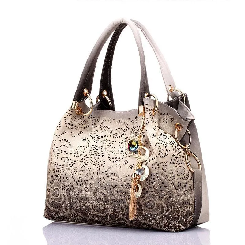 Floral Print Shoulder PU Leather Tote Bag