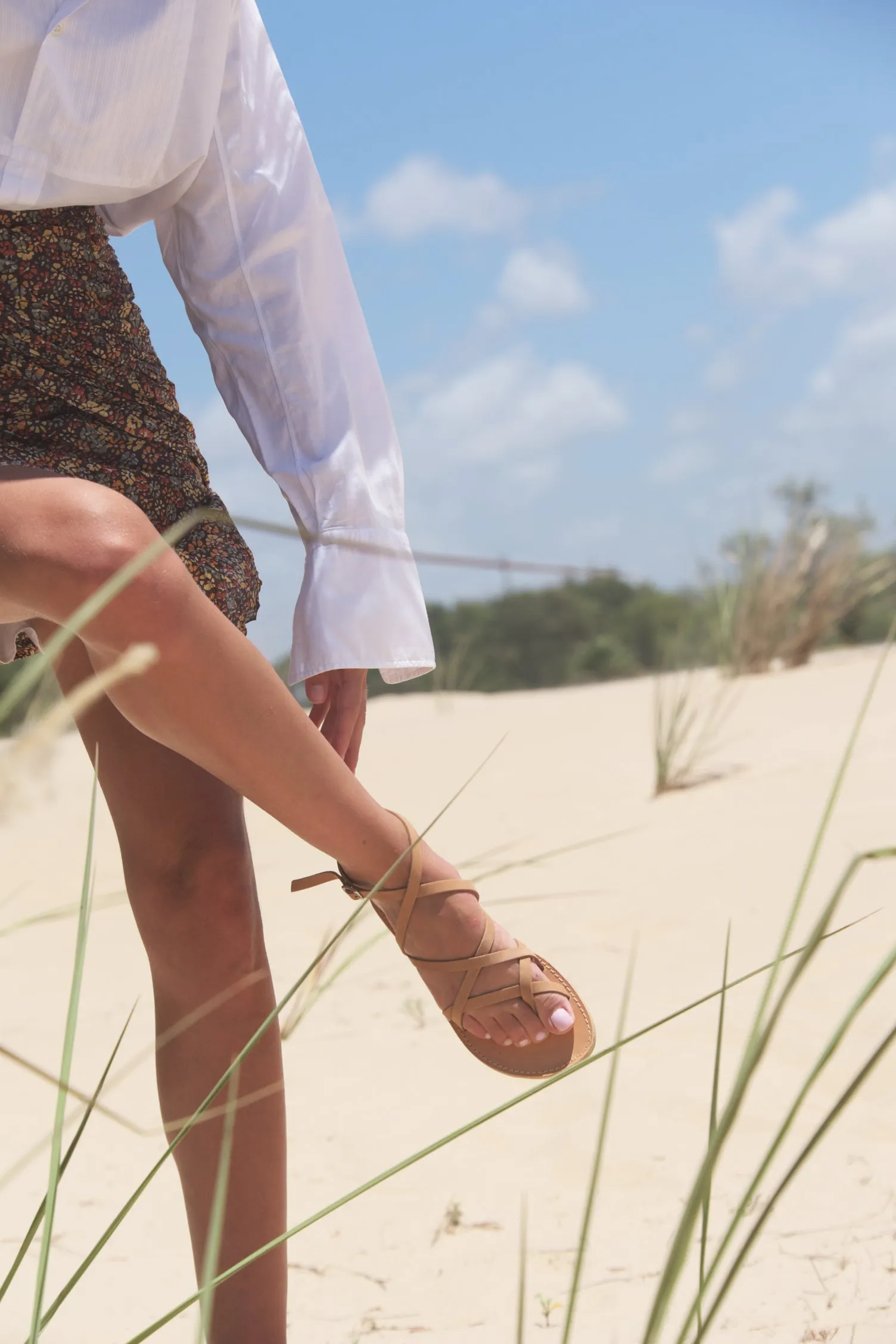 GEFEN SANDALS SUEDE CAMEL