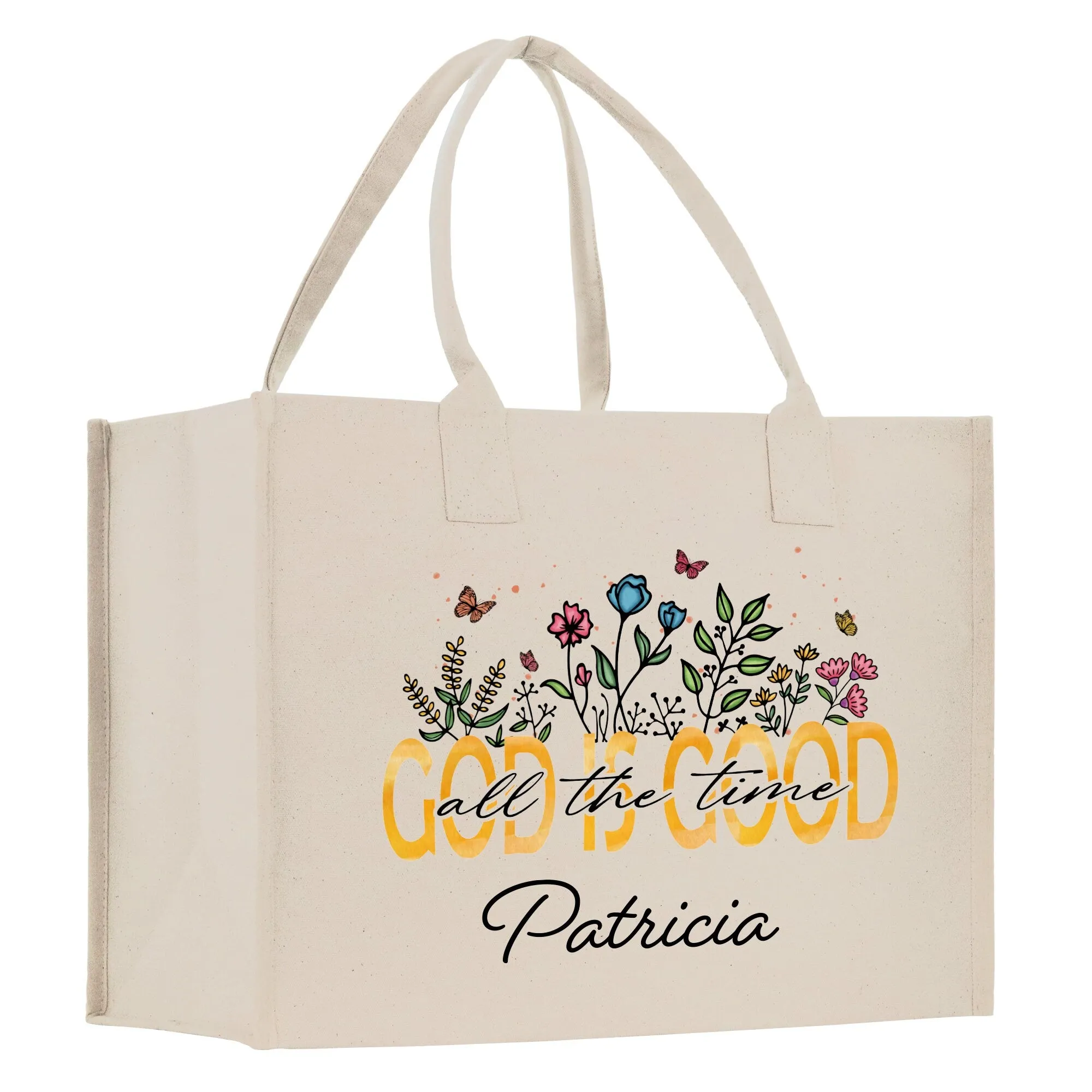 God Is Good with Flower Personalized Name Cotton Canvas Religious Tote Bag for Women Religious Gifts Bible Verse Gift Church Tote Bag