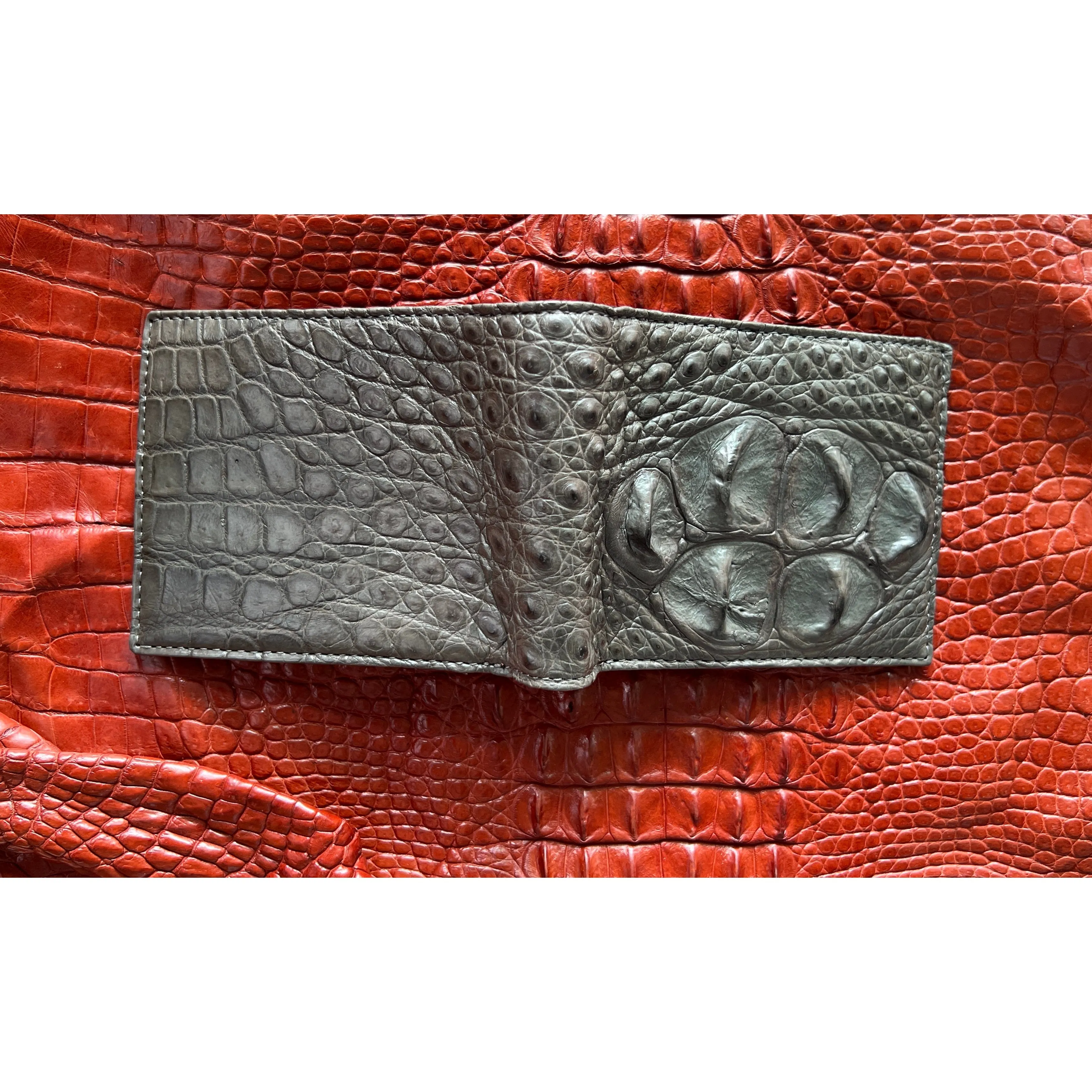 Grey Alligator Skin Bifold Wallet For Men | Handmade Crocodile Leather Wallet RFID Blocking | VL2083