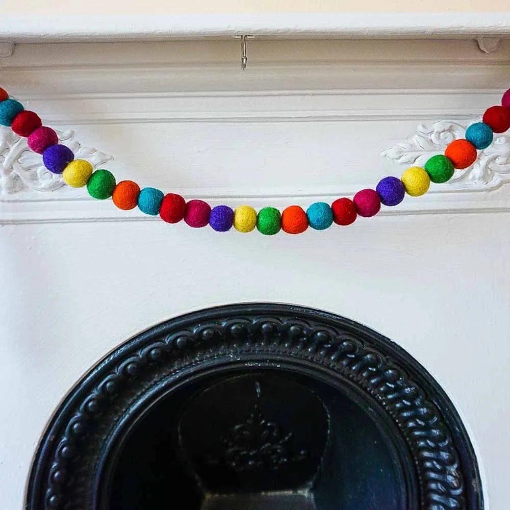 Hand Felted Ball Garland - Rainbow