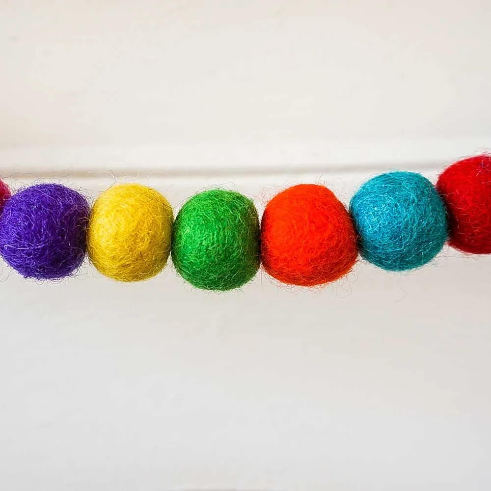 Hand Felted Ball Garland - Rainbow