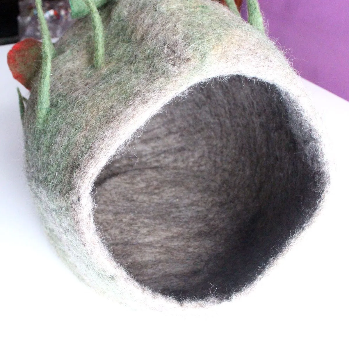 Hand Felted Wool Green Cat House, Cat Bed