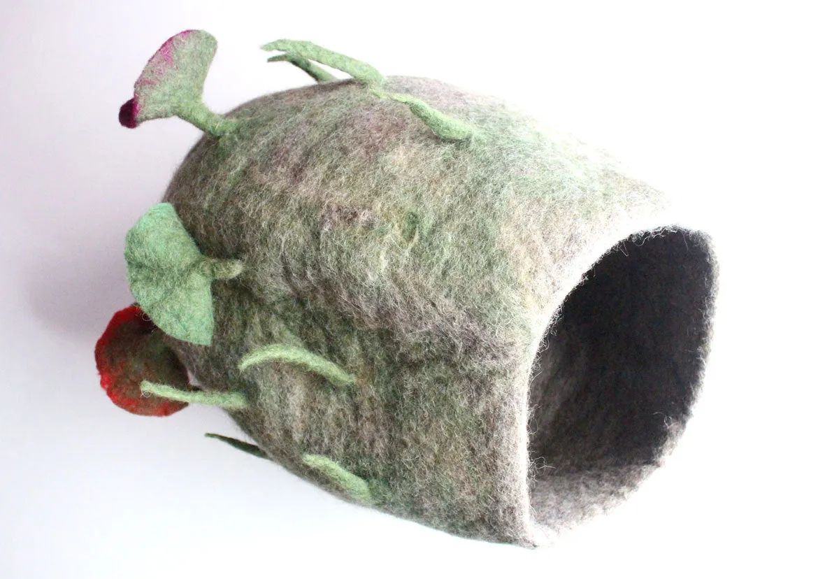 Hand Felted Wool Green Cat House, Cat Bed