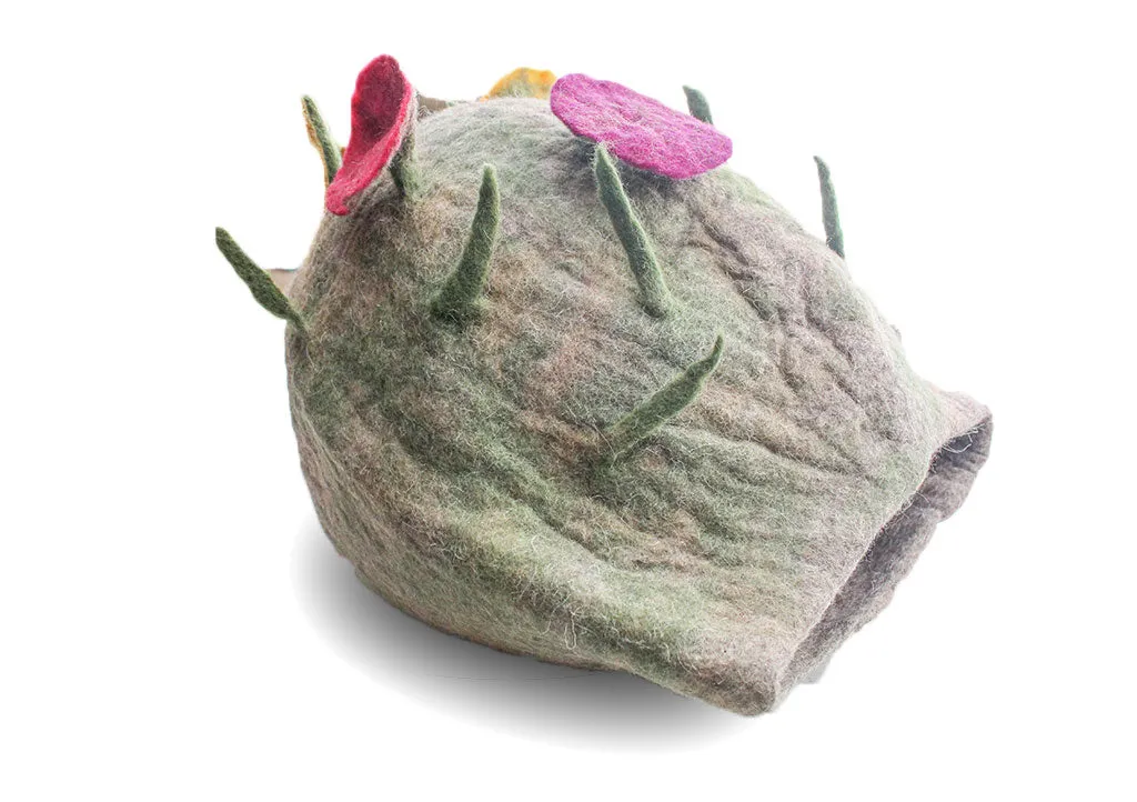 Hand Felted Wool Green Cat House, Cat Bed