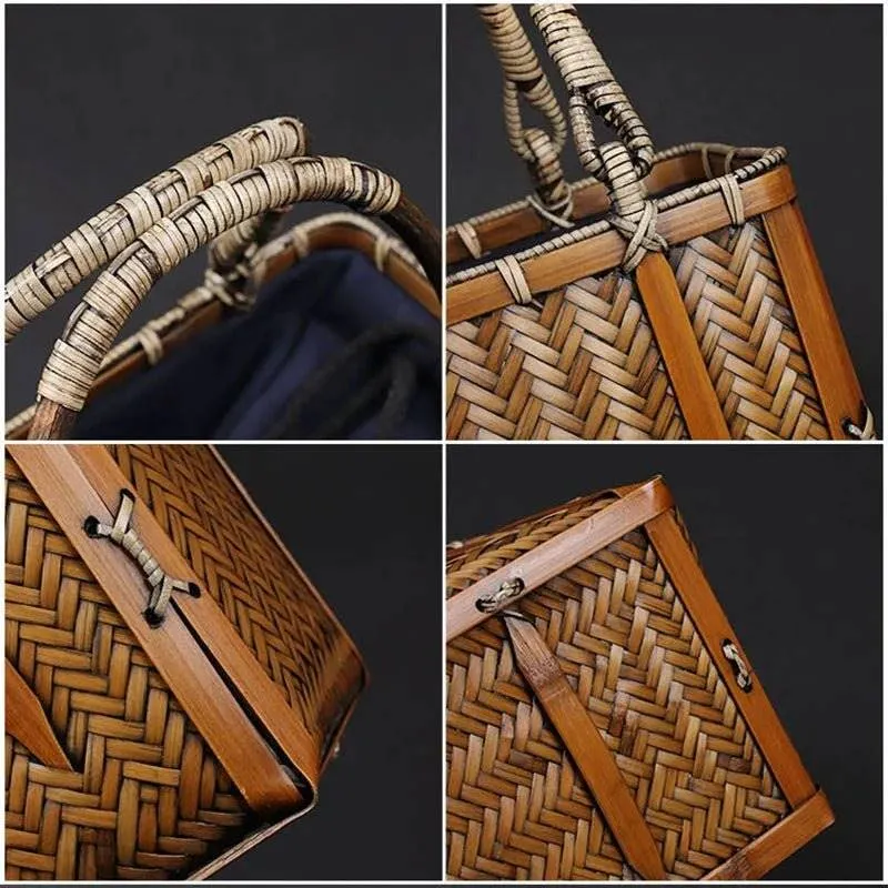 Handcrafted Bamboo Mini Tote - Traditional Chinese Style