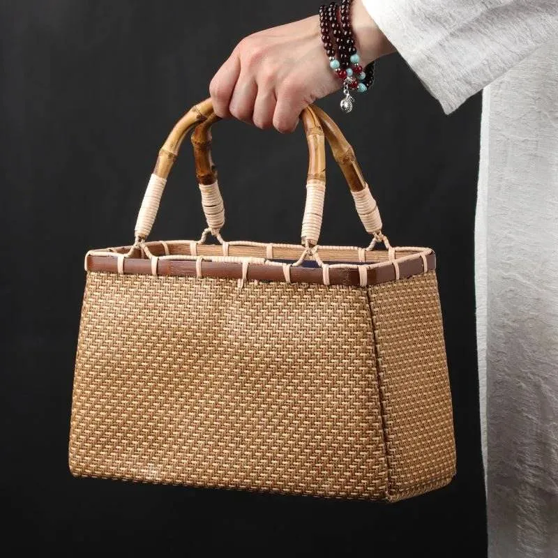 Handcrafted Bamboo Mini Tote - Traditional Chinese Style