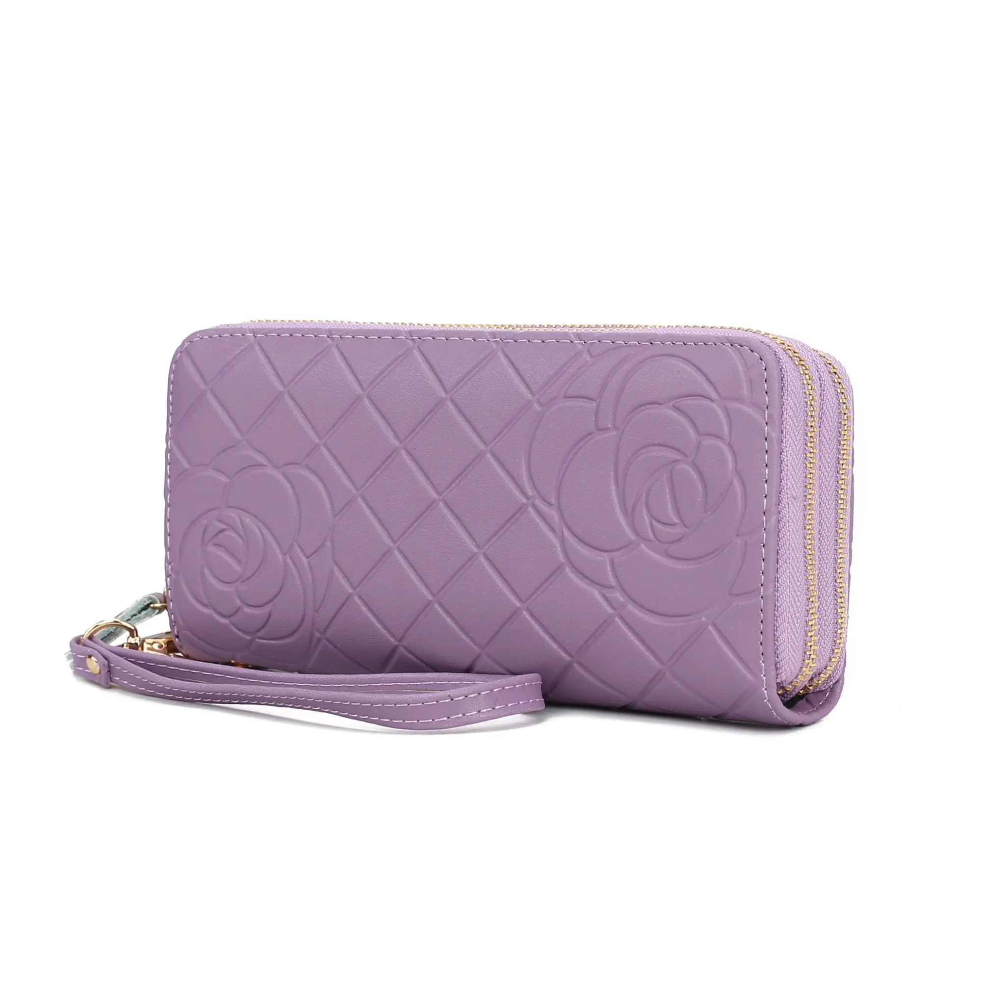 Honey Genuine Leather Quilted Flower Embossed Women Wristlet Wallet