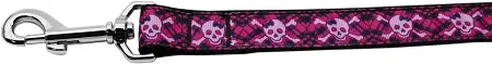 Hot Pink Plaid Skulls Nylon Dog Leash 5-8 Inch Wide 4ft Long