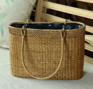 Indonesia Handmade Rattan Handbag, Woven Rattan Handbag, Natural Fiber Handbag, Small Rustic Handbag for Outdoor