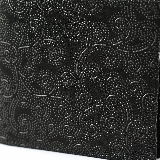 Koshu Inden Japanese Deerskin Leather with Urushi (Japanese Lacquer) Fold Wallet - Arabesque Pattern / Gray-Black - ,  Made in Japan,  Japanese Leather Wallet