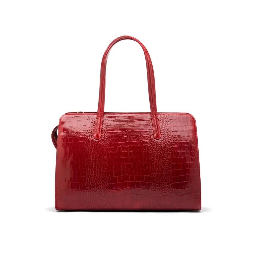 Ladies' Leather 15" Laptop Handbag - Red Croc