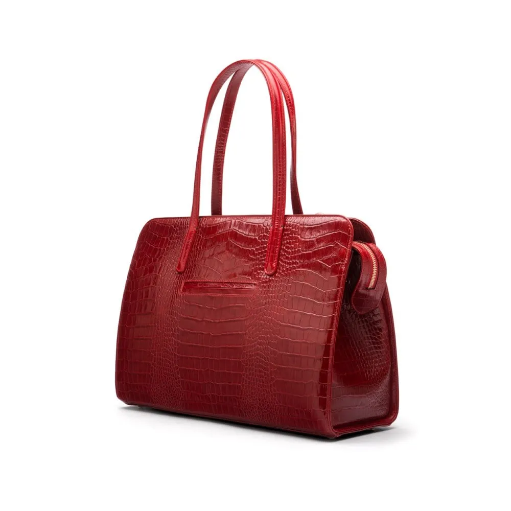 Ladies' Leather 15" Laptop Handbag - Red Croc