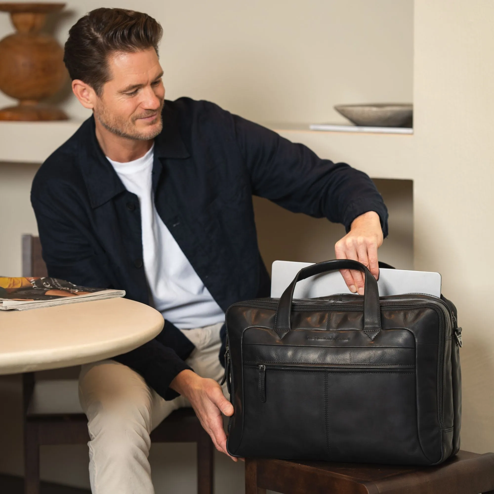 Leather Laptop Bag Black Ryan