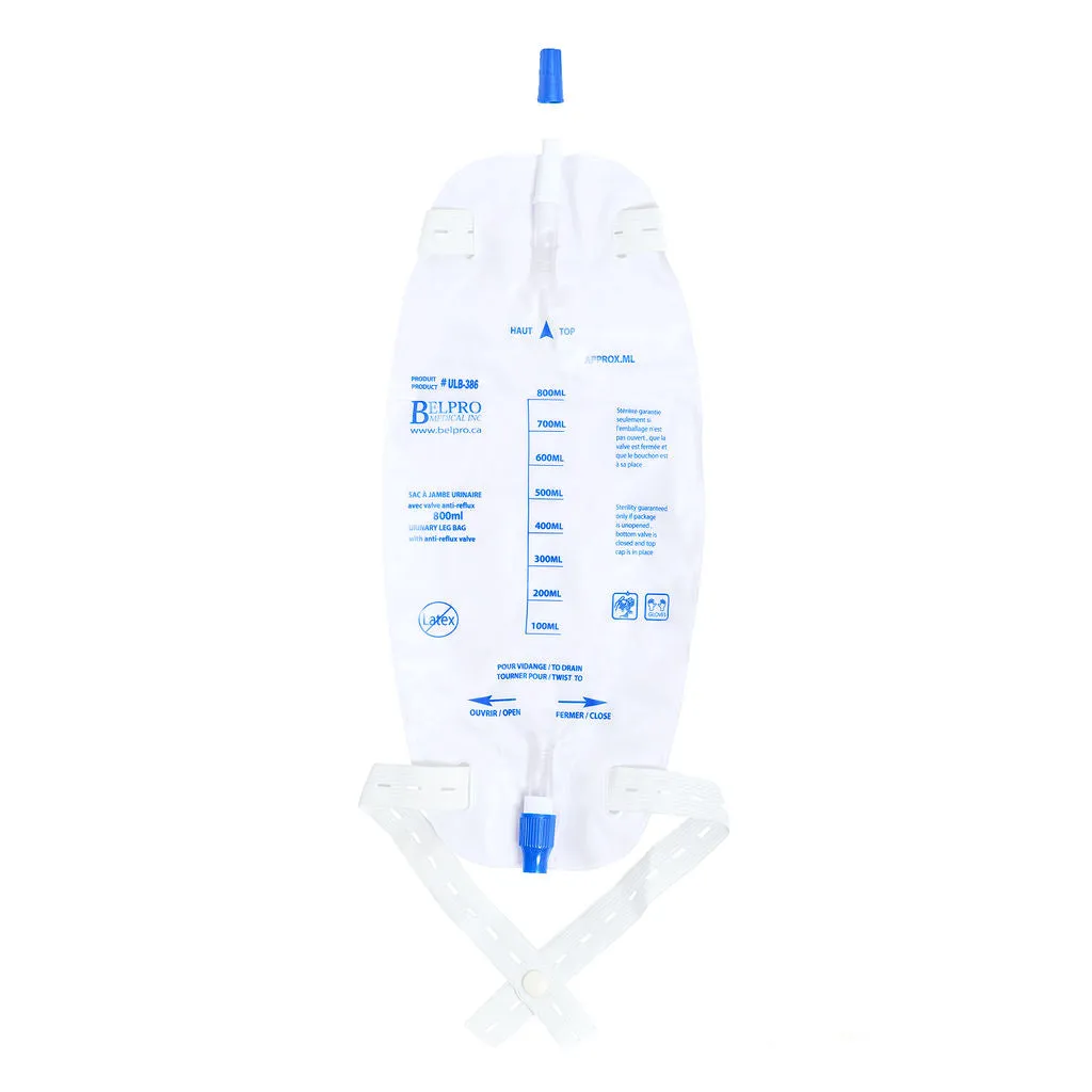 Leg Bag, 800mL, with Rotary Drainage Valve, Latex-Free