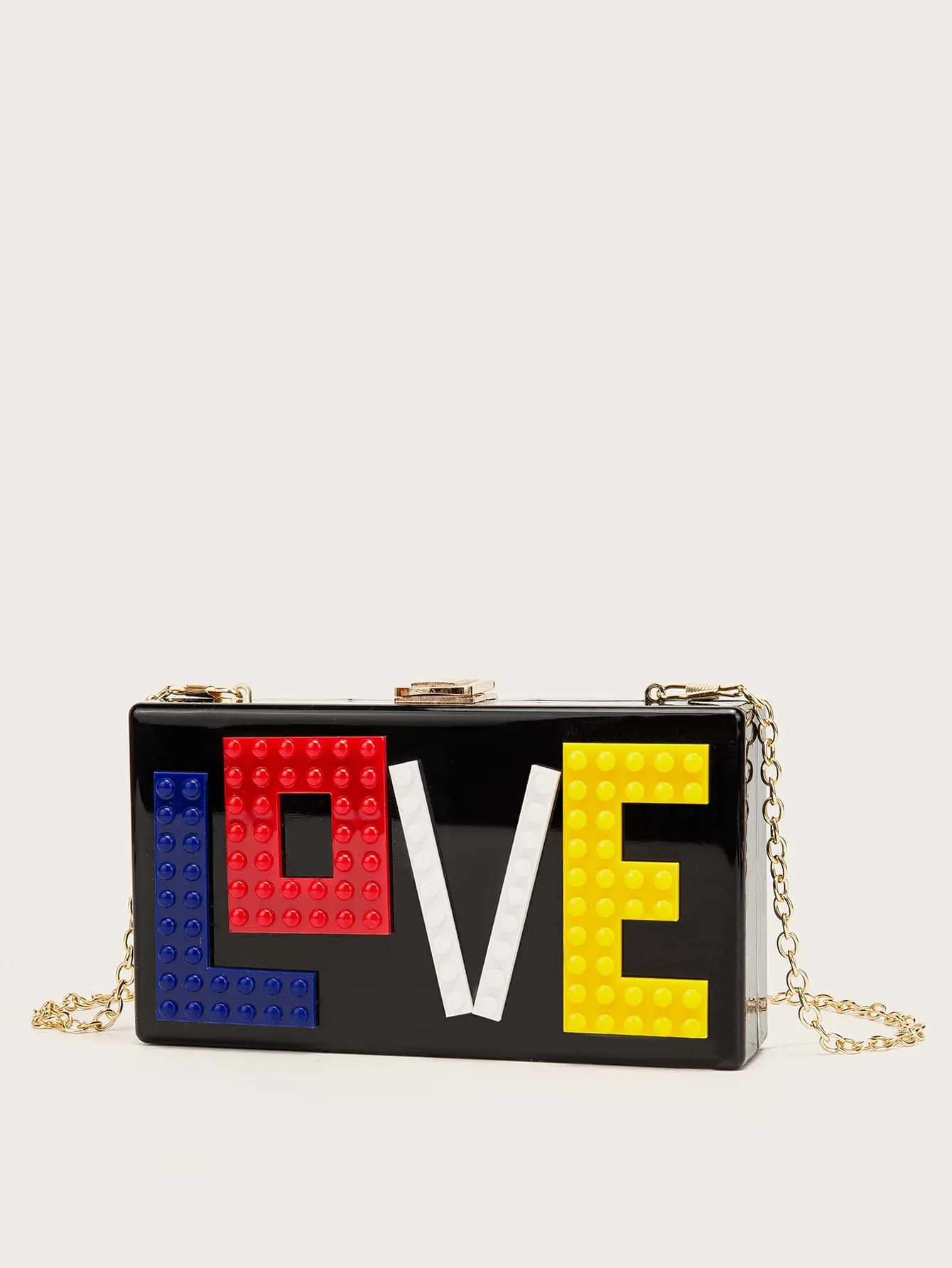 Letter Decor Chain Clutch Bag