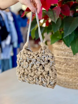 Linen & Crystal Beaded Handbag