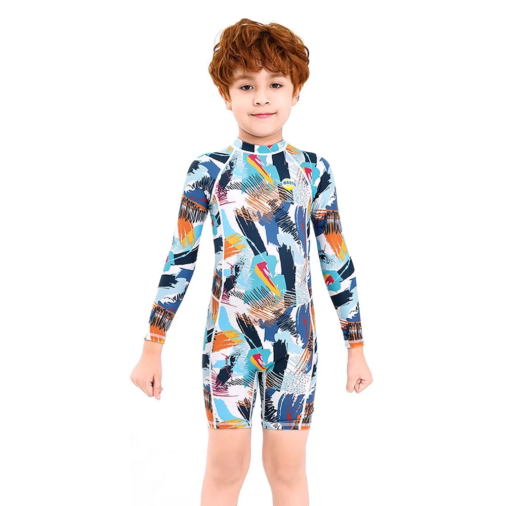 Little Surprise Box Full Sleeves Knee Length Multi Geometric Print Kids Swimwear