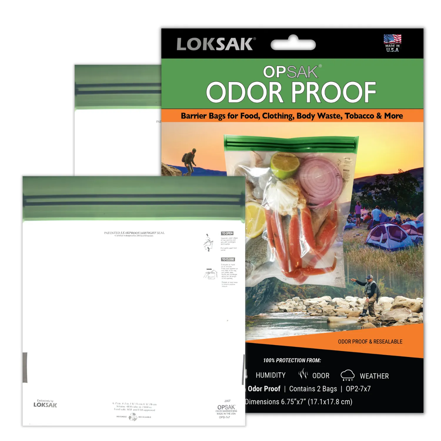 LOKSAK - OPSAK Odorproof Dry Bags for Backpacking, Hiking and Storage- Resealable Reusable and Recyclable Storage Bags (2-Pack 7 Inch x 7 Inch)