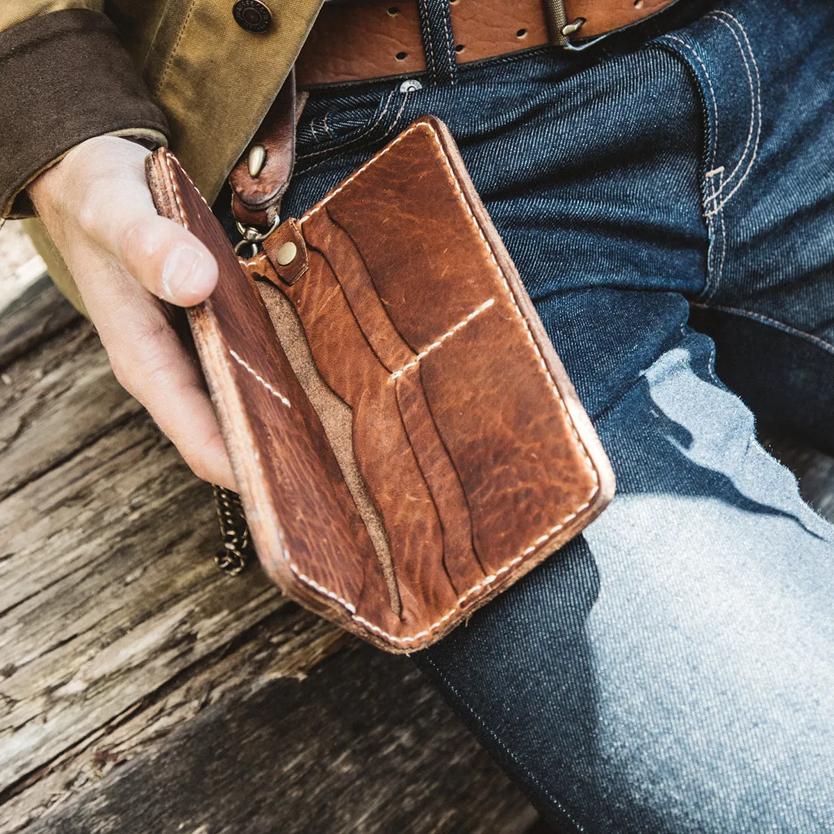 Long Vintage Stone-Washed Wallet