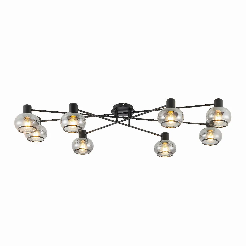 Marbell 8 Light Black with Smoke Glass Retro Classic Close to Ceiling