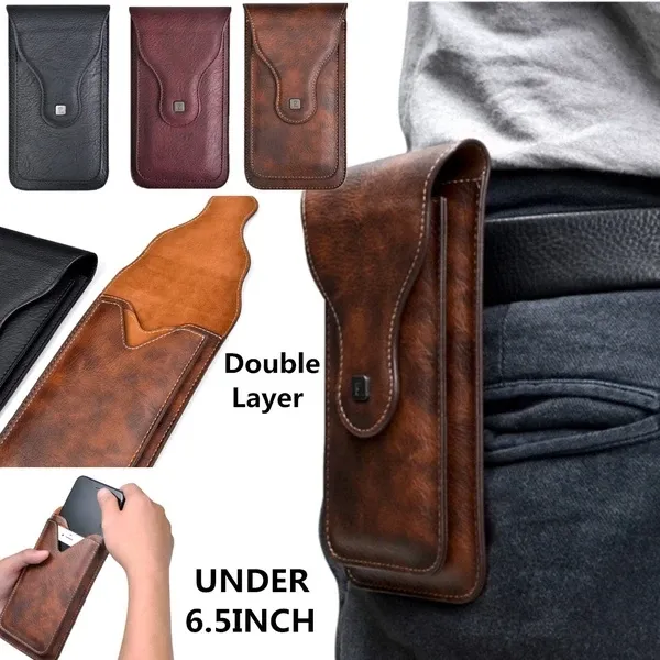 Men Faux Leather Universal Vertical 6.5inch Phone Belt Clip Holster Waist Bag