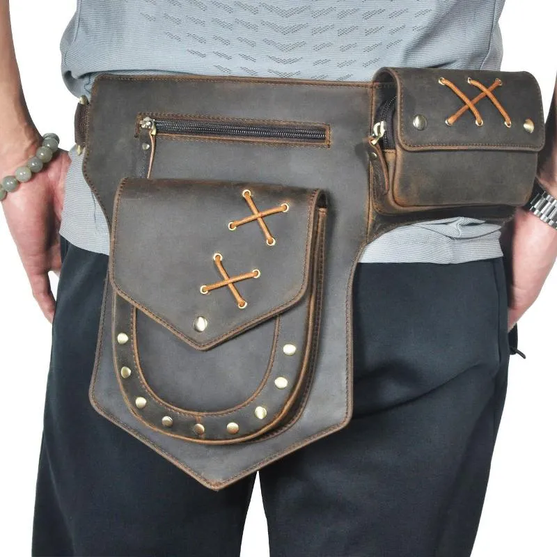 Men's Classic Retro Personality Outdoor  Leather  Waist Bag 60235114K