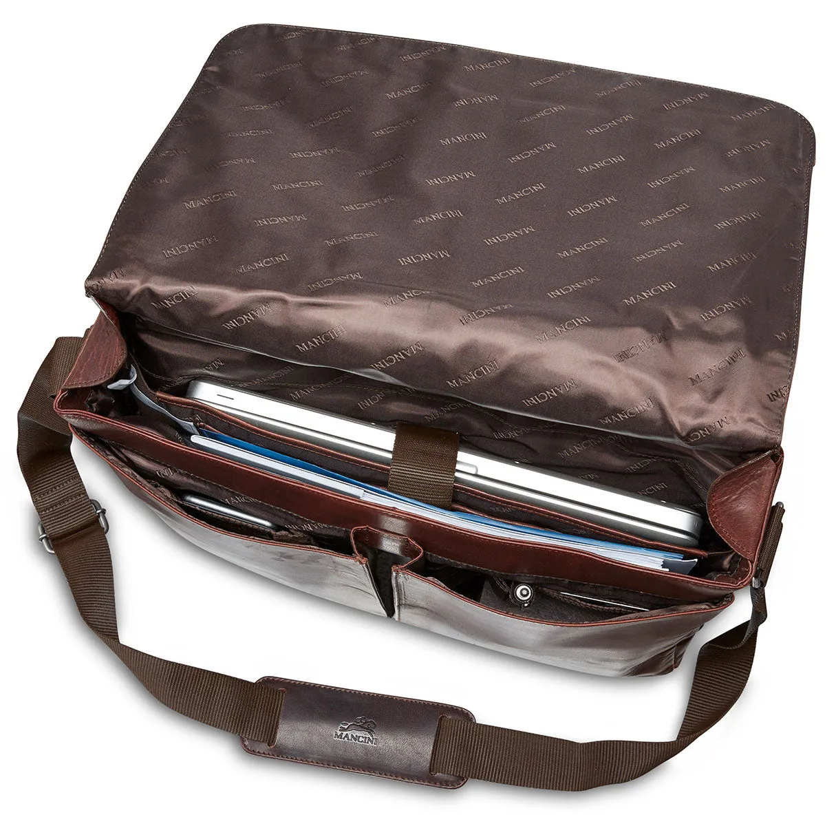 Messenger bag for 15'' Laptop / Tablet, 16.25" x 3.25" x 12", Brown