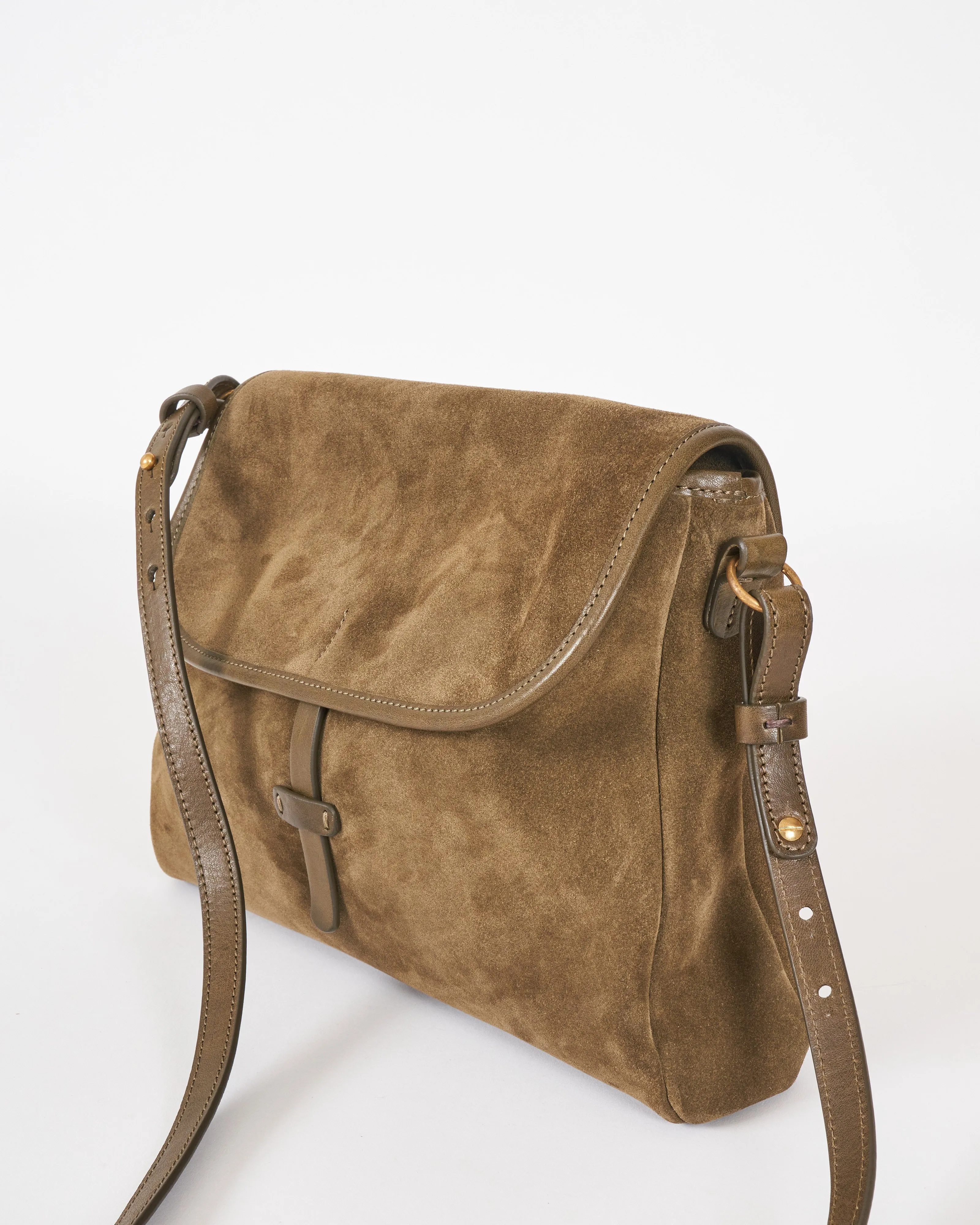 messenger bag - olive suede