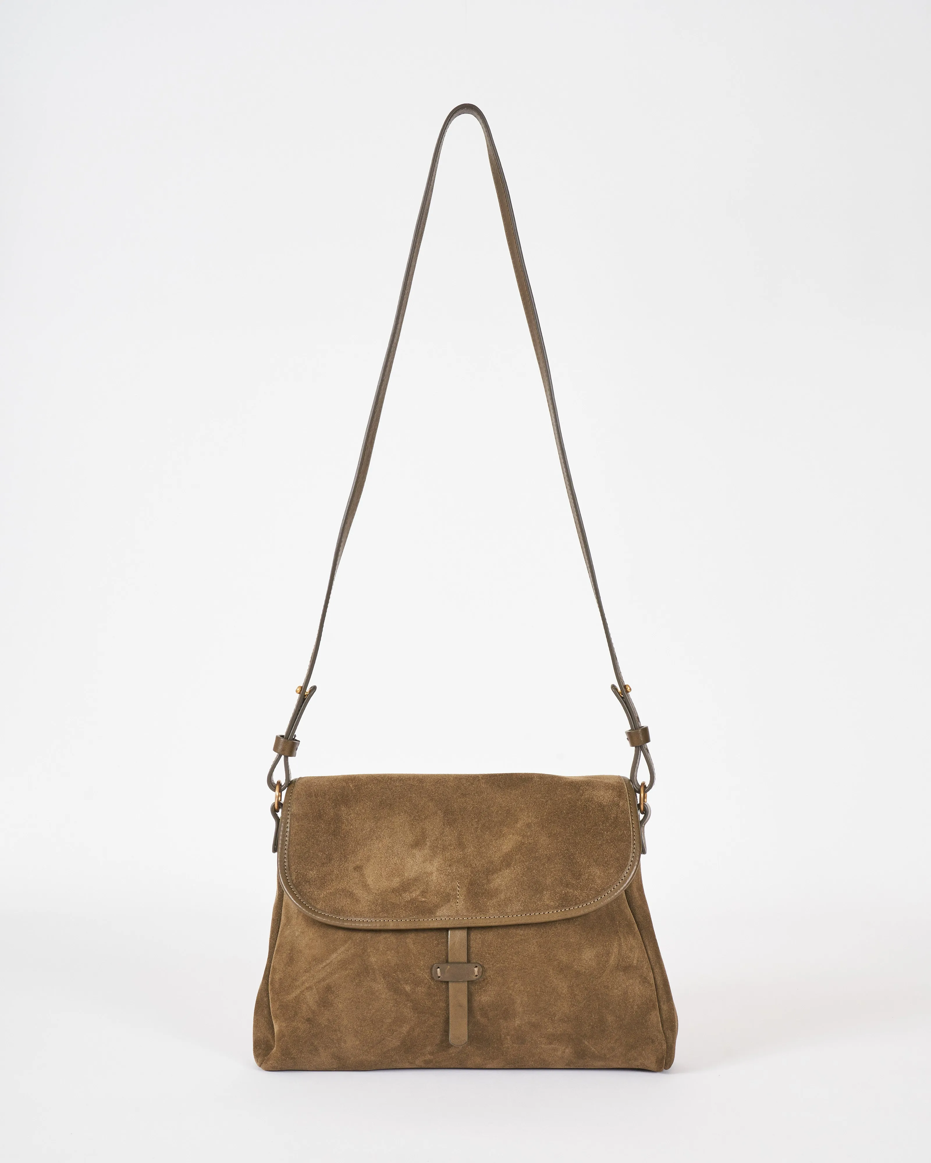 messenger bag - olive suede