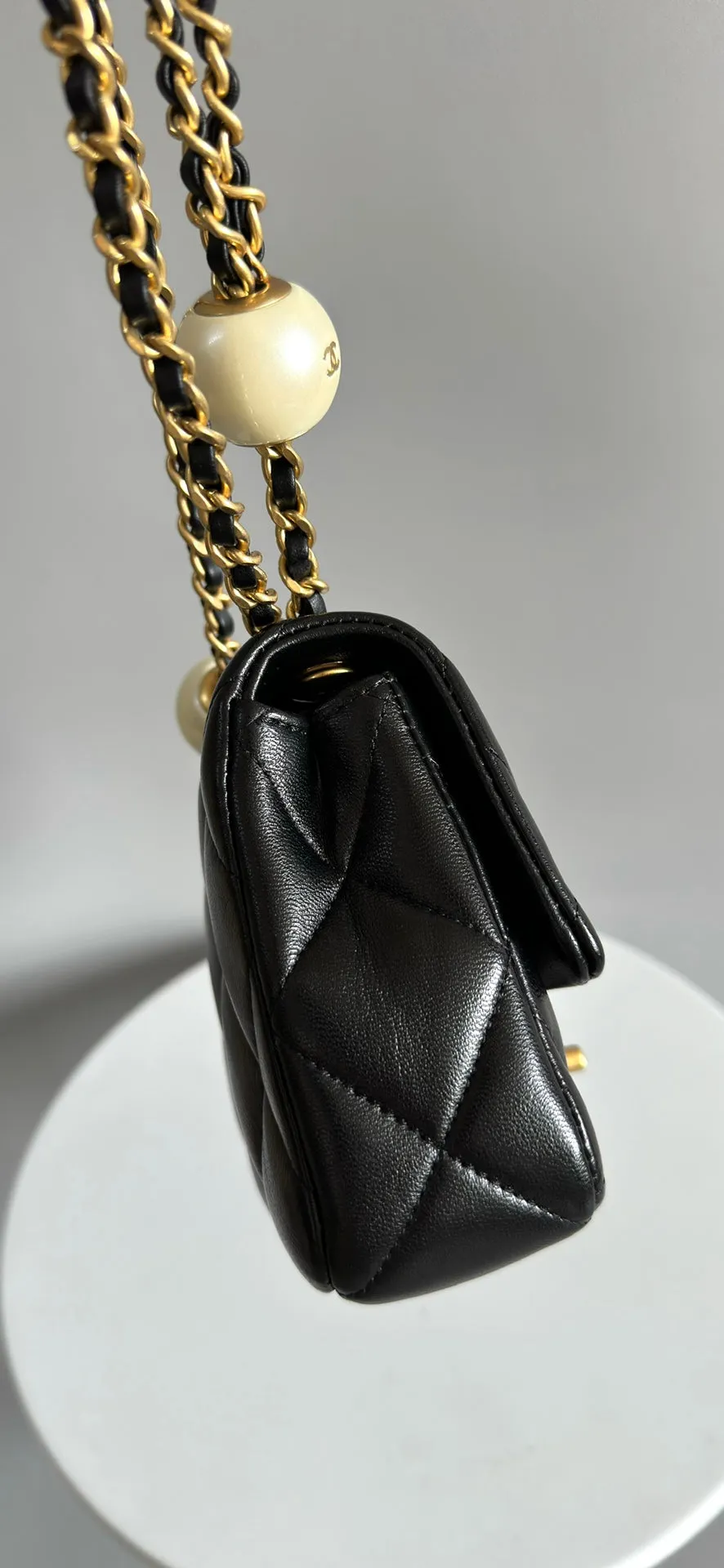 Mini Flap Bag 17cm Black Lamskin Gold Hardware