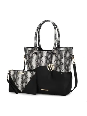 MKF Collection Iris Snake Embossed Vegan Leather Women Tote Bag with matching Wristlet Pouch by Mia k